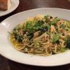 鶏挽肉と小松菜のペペロンチーノスパゲッティ